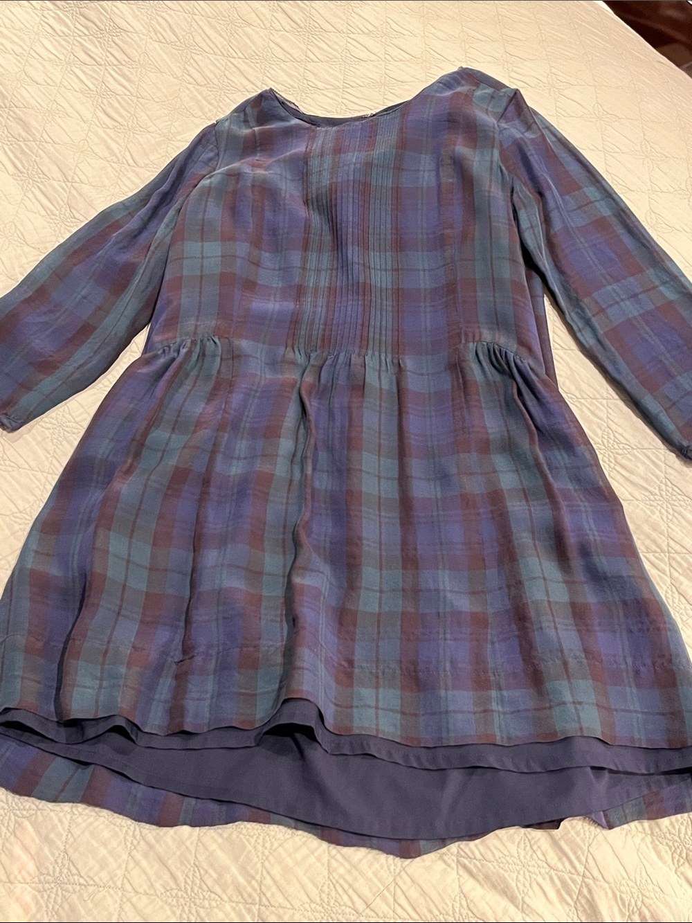 MADEWELL green plaid babydoll dress, 100% silk